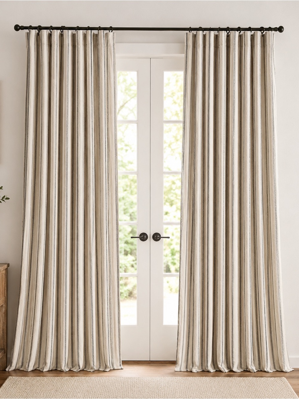 Set/2 Ballard Designs Essential Drapery Panels - 96” x 50” Black Ticking Stripe
